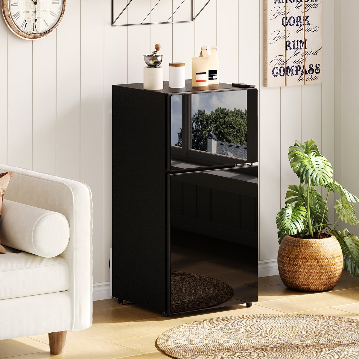 HAUSS SPOLE Minikoelkast – Met Vriesvak 60 L – 42,5 x 44,5 x 87,5 cm – Roestvrij Staal – Zwart – Voor Keuken En Kantoor