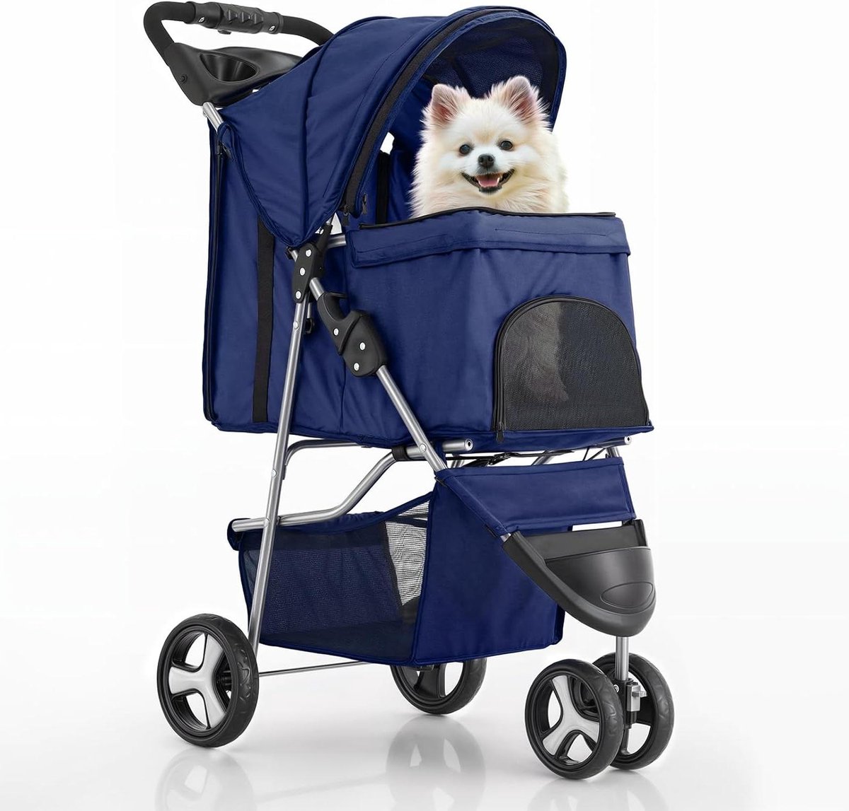Hondenbuggy - Dierenwagen - Reizen met huisdier - Opvouwbaar en stevig - 15 kg capaciteit - Marineblauw