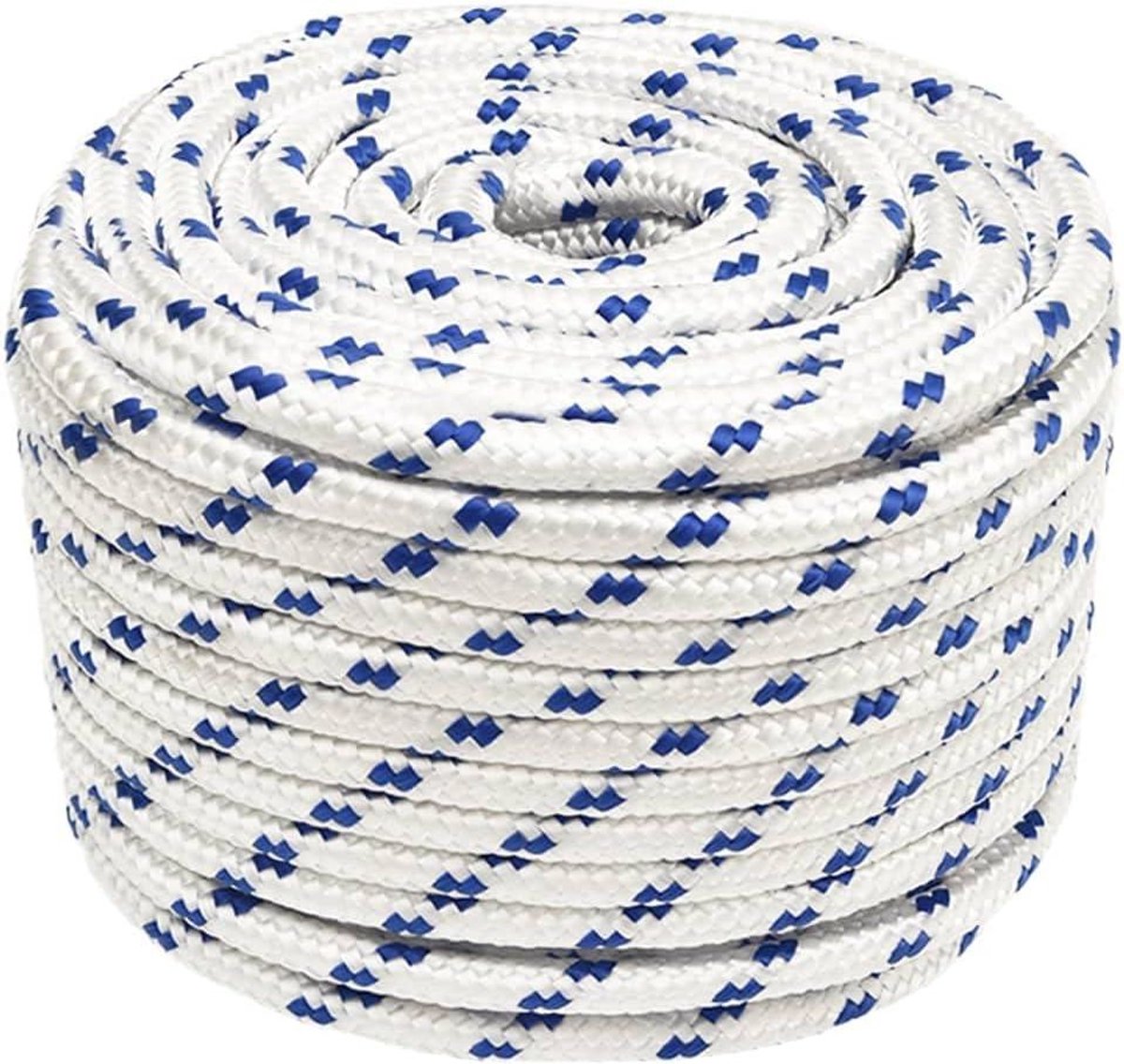 Boot touw - Aanmeerlijn gevlochten - Varen en zeilen - Sterk en weerbestendig - 12 mm 25 meter - Wit blauw