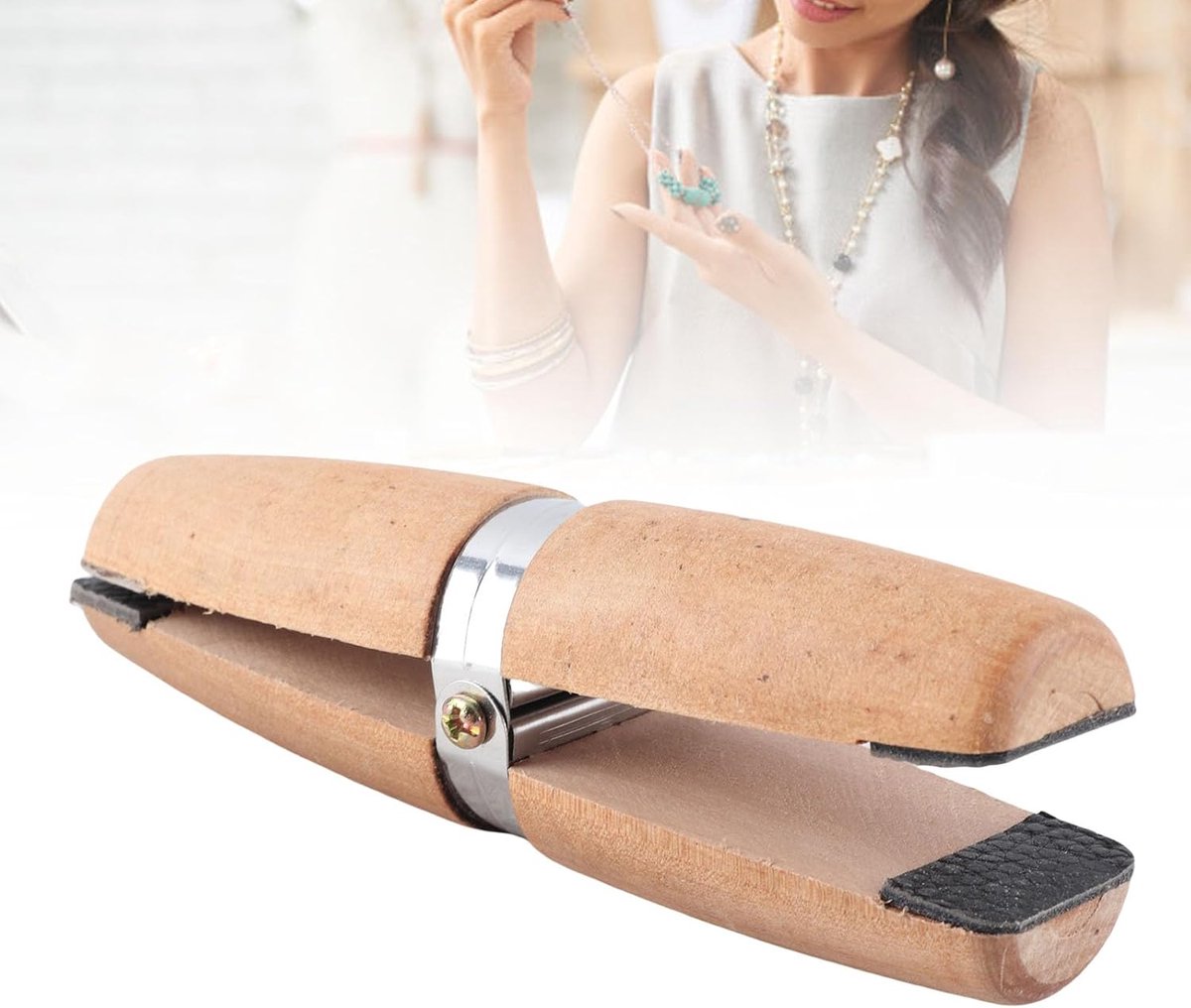 Houten Ringklem - Juweliershouder Sieraden Maken - Sieraden Reparatie - Professioneel Handgereedschap - 19 x 5 x 3.5 cm - Bruin