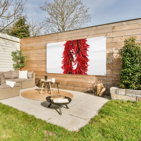 Décoration murale d'extérieur Une guirlande de piments de Cayenne ou Capsicum frutescens - 160x80 cm - Toile jardin - Poster extérieur