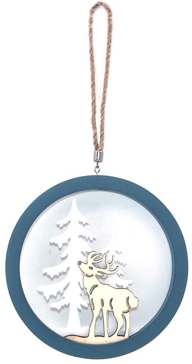 Houten Kerst Ornament Met Hertje - 3D Rond Pendant Decoratie voor Feestdagen