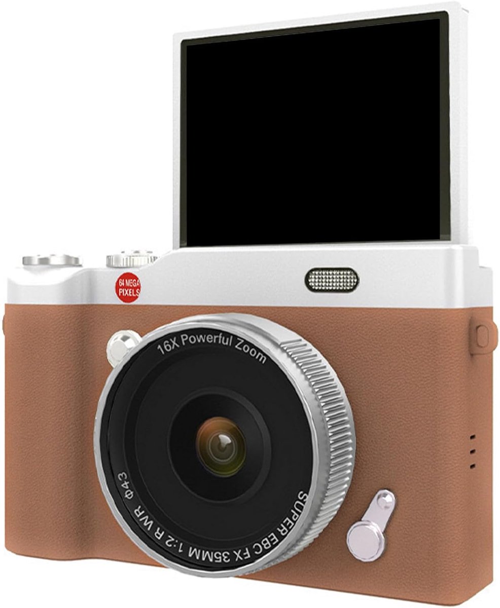 16x digitale camera met automatische zoom, 64 MP resolutie, 3 inch LCD-scherm, compacte behuizing, transferfotocamera (bruin)