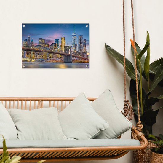 Décoration de jardin New York - Pont de Brooklyn - Nuit - 60x40 cm - Poster jardin - Toile jardin - Poster extérieur