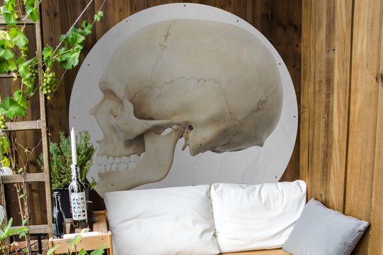Cercle de jardin dessin de tête de mort réalisé par ordinateur - 150x150 cm - Affiche de jardin ronde - Extérieur