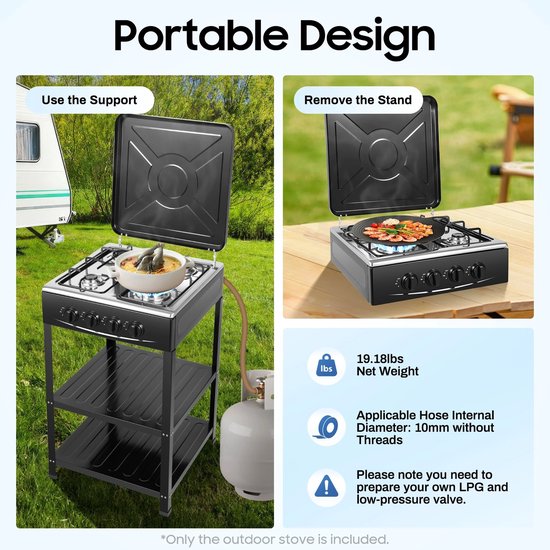 Lifero Gasfornuis 4-Branders - Buitenkeuken - Draagbare BBQ-Grill - Camping - Balkon - Tuin - Propaangas - RVS - 49x49x79 cm van Merkloos — afbeelding 2