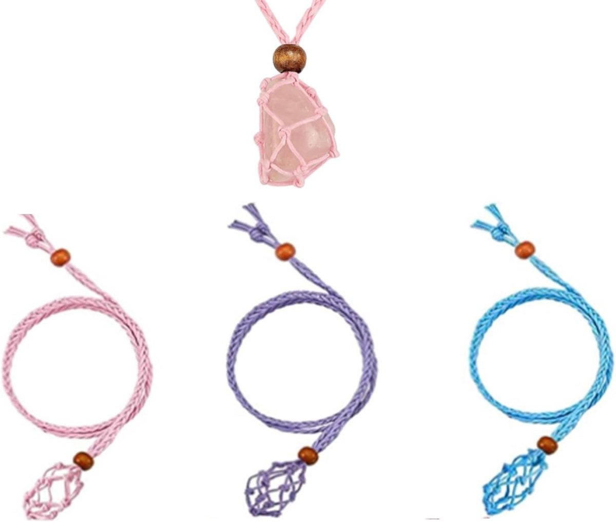 Verstelbare String Cage Fishnet Ketting met Lege Steenhouder voor Kristallen en Edelstenen DIY (Roze, Paars, Blauw) - Perfect voor Sieraden en Creatieve Projecten