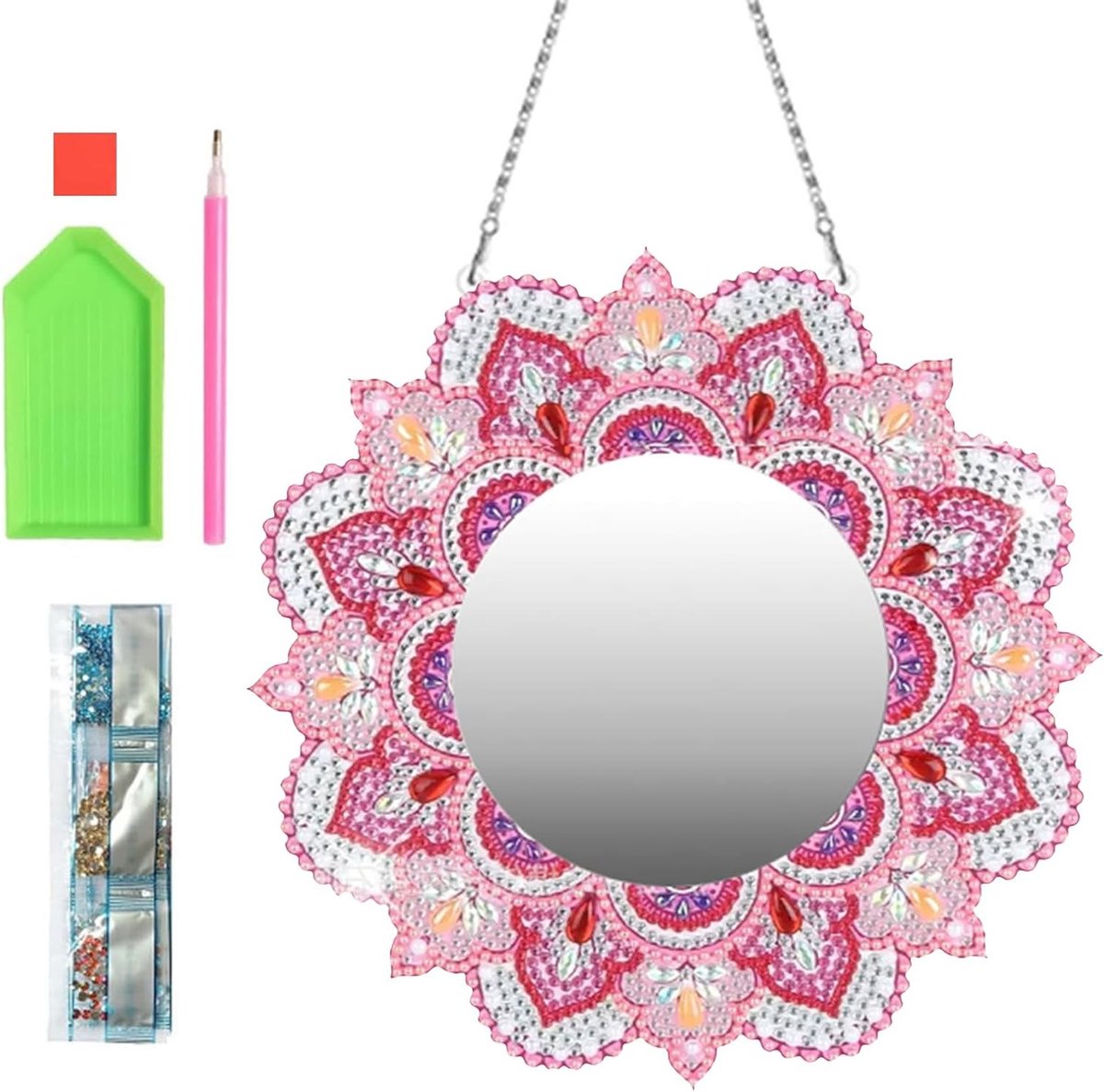 Creatieve Diamond Painting voor Meisjes - Spelletjes, Mandala Decoratie en Make-up Spiegel voor Kinderen van 6-15 Jaar met 3 Installatiemethoden