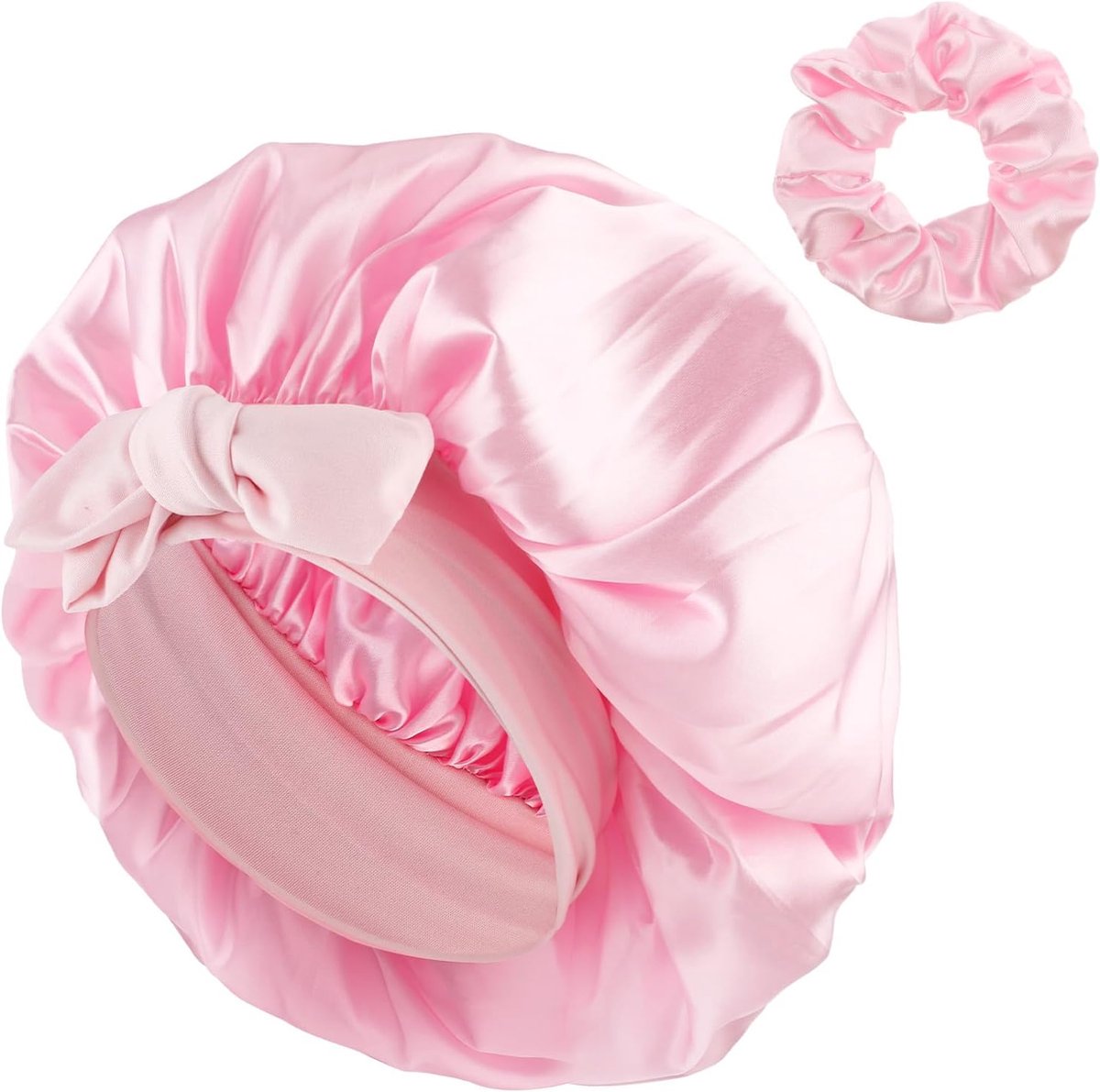 VVGoods - Zijden slaapmuts met verstelbare elastiek, zachte satijnen haarkap, anti-slip bonnet voor dames en meisjes - roze 39-58 cm