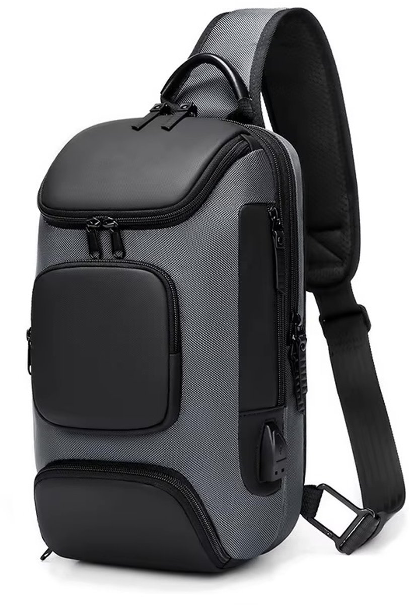 Sling Bag Rugzak met USB - Anti Diefstal Crossbody Tas - Grijs