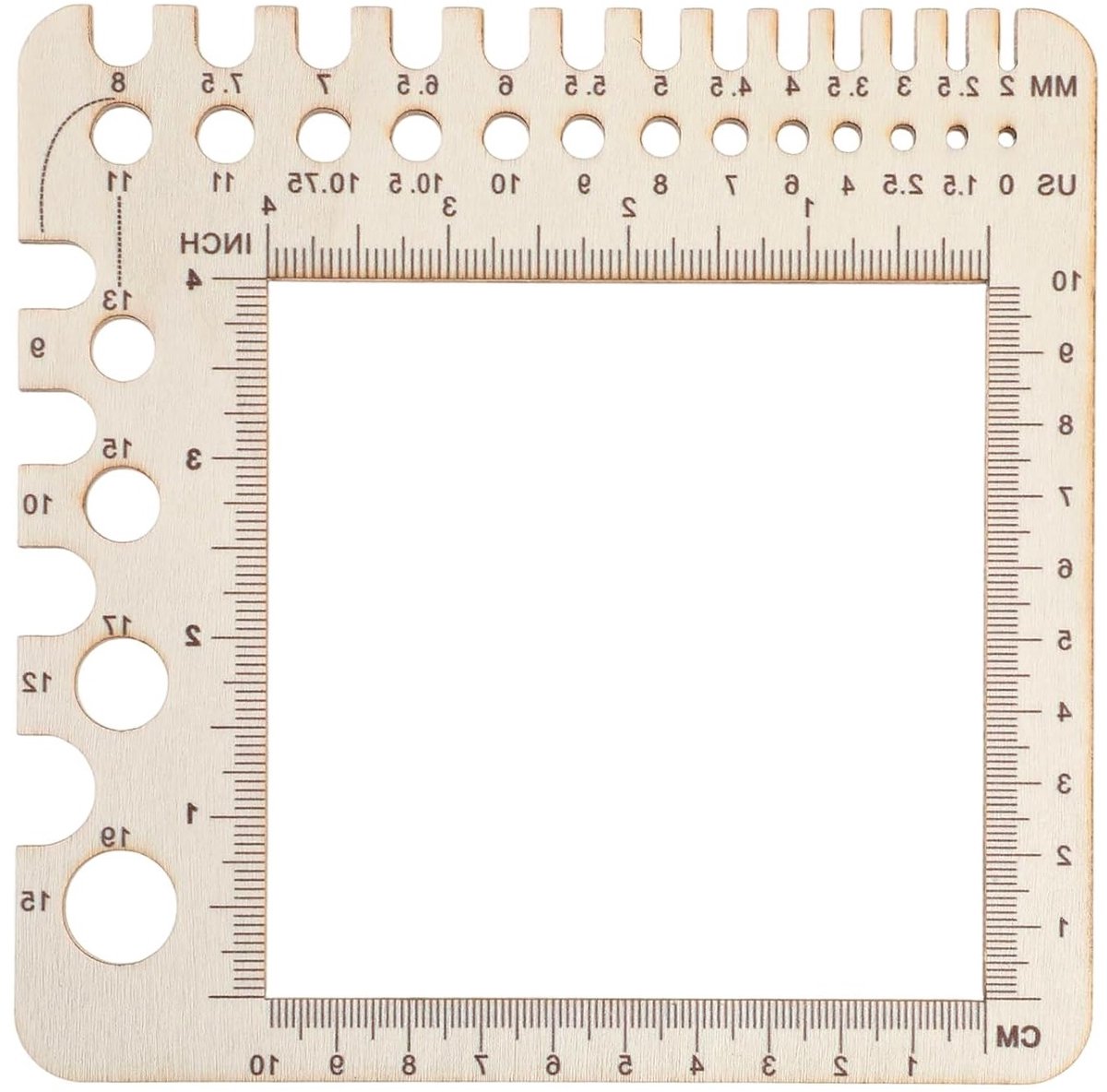Houten Brei- en Haakmeter, Premium Naaigerei met Cirkel- en Rechthoekige Liniaal, Ideaal voor Breiprojecten en Garens (15cm)