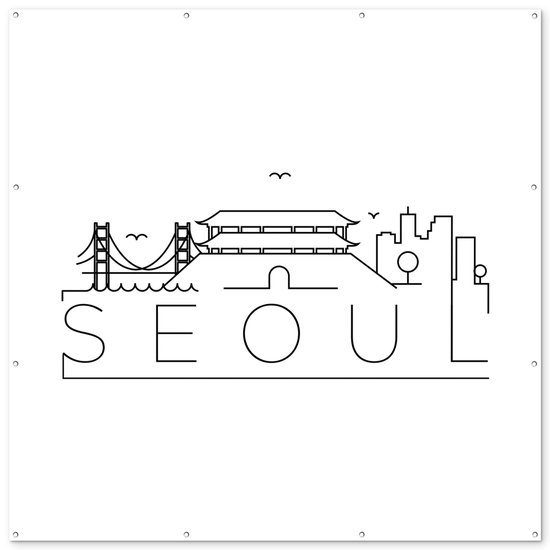 Affiche de Jardin Skyline Seoul noir sur blanc - 200x200 cm - Toile jardin