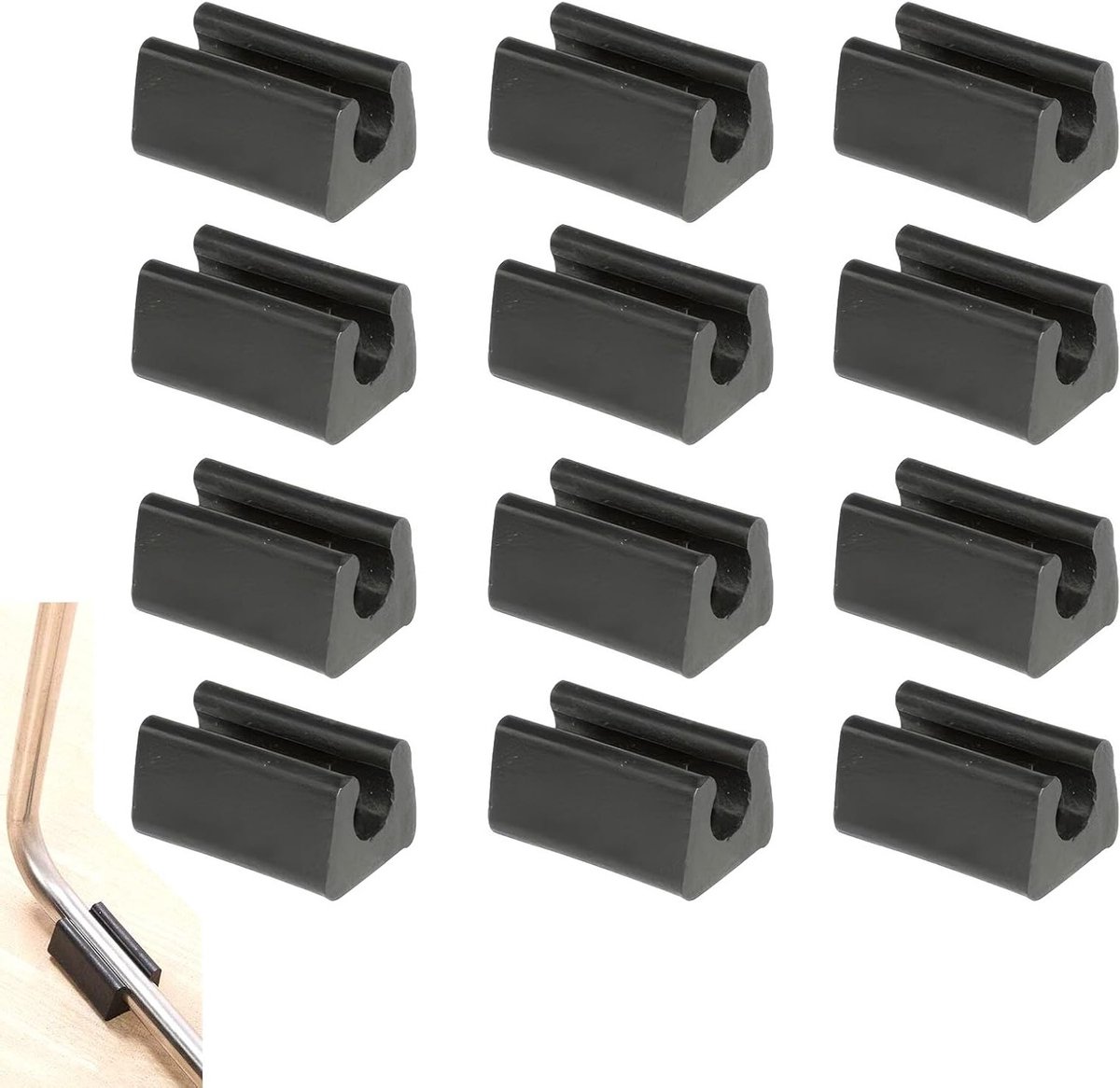 Siliconen Stoelpoot Beschermers - 12 Stuks U-Vorm voor Meubelpijpen - Vloerbescherming en Geluidsdemping (10mm, Zwart)