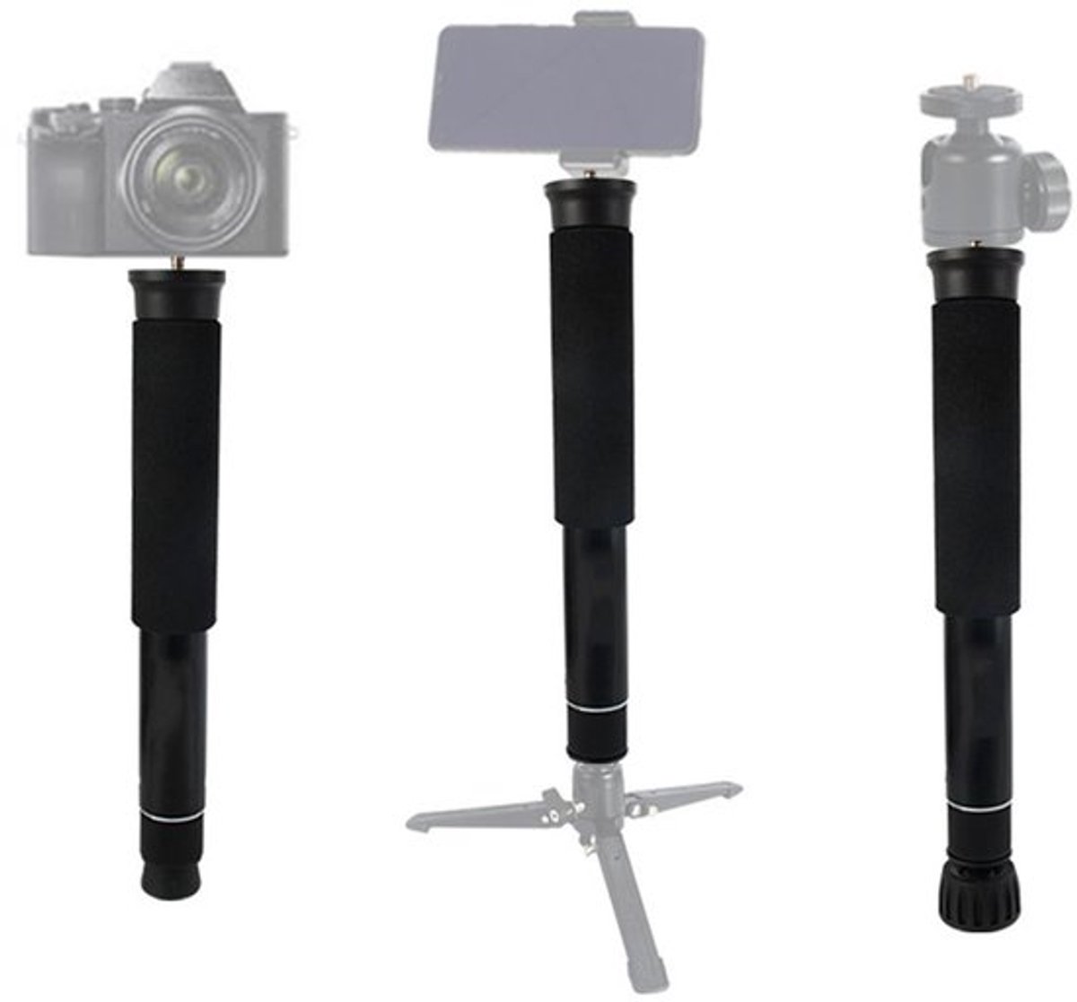 8 Secties Camera Monopod, Aluminium Monopod met Voeten, Fotografie Monopod met Verwijderbare Voetpads, Draagbare Reis Monopod met Draagtas