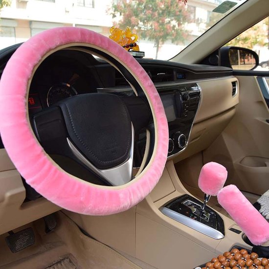 3-delige Universele Stuurhoes Set voor Auto - Inclusief Handrem- en Versnellingspookhoes - Roze