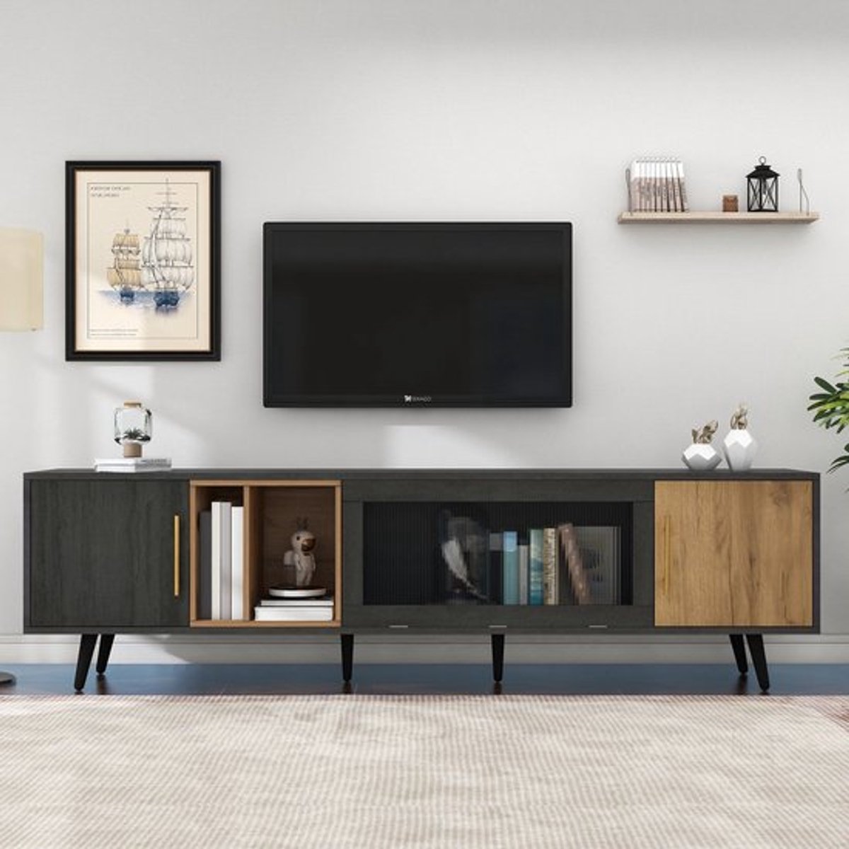 TV-Meubel – TV-Kast – Lowboard – Mediameubel – Tv-Stand – 3 Deuren Met Glazen Klapdeur – G