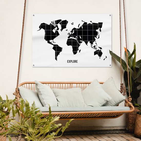 Affiche de jardin mappemonde noire avec lignes blanches 120x80 cm