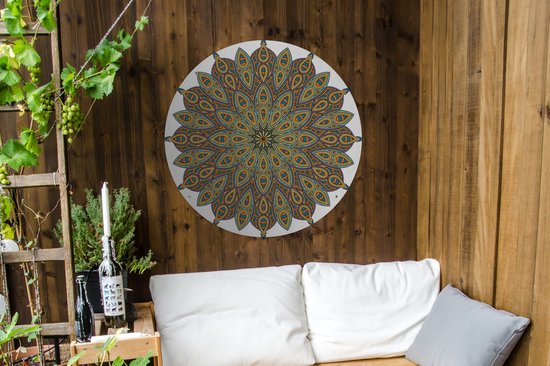 Affiche de jardin Mandalas rond - Mandala avec forme de feuille Affiche de jardin - Affiche de jardin ronde 90x90 cm - Toile de jardin / Toile d'extérieur / Peintures pour l'extérieur (décoration de jardin)