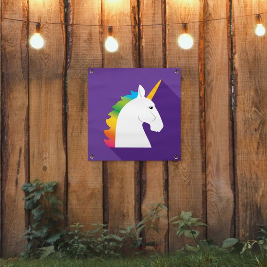 Illustration pour enfants Licorne sur fond violet affiche de jardin toile en vrac 50x50 cm - petit - Toile de jardin / Toile d'extérieur / Peintures pour l'extérieur (décoration de jardin)