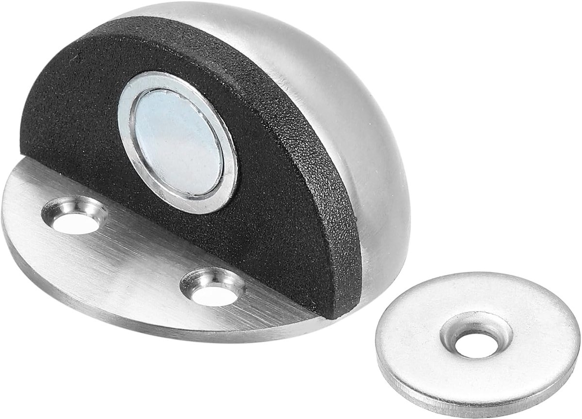 No Drilling Magnet Door Stop - Domed Floor Mounting - Self Adhesive Wall Protector - Catching Door Holder voor Thuis - Kantoor - Slaapkamer Deur Open Houden - Zilver
