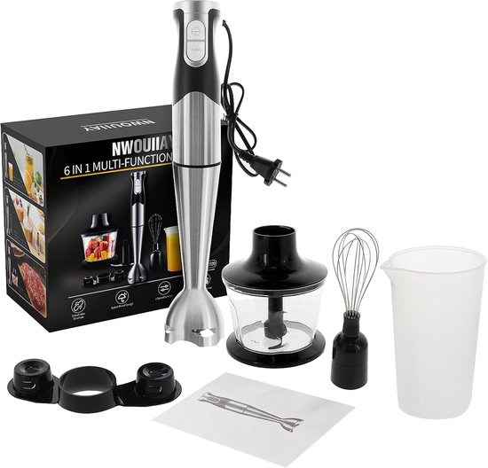 Krachtige staafmixer, 1200 W, 6-in-1 snelheid, verstelbaar, multifunctionele handmixer van roestvrij staal, met spatbescherming, voor het mengen van groenten, ijs en jam enz van Merkloos — afbeelding 3