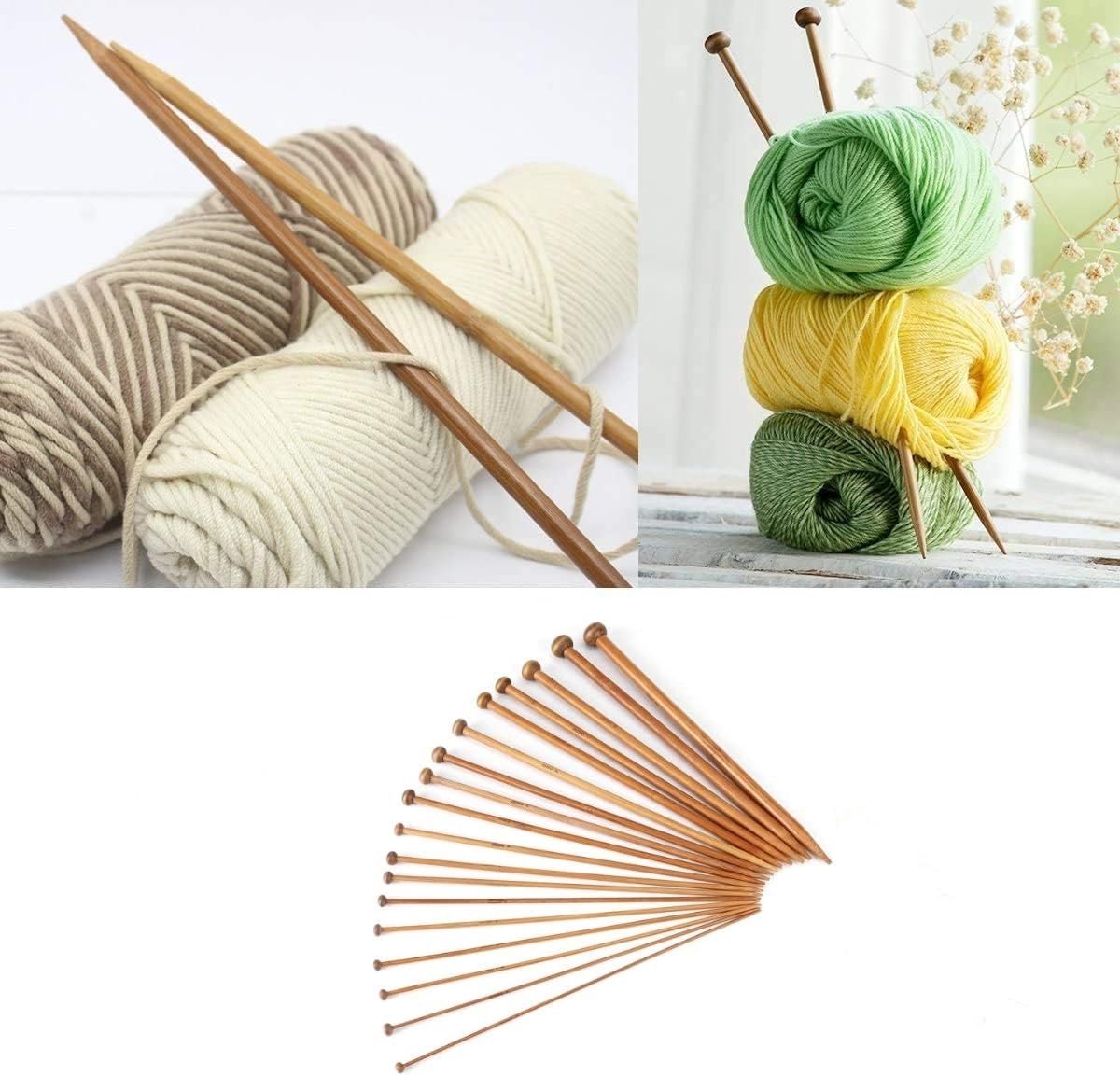 Complete Set van 18 Maten Bamboe Breinaalden, Enkelvoudige Punten, Ideaal voor Beginners en Handgemaakte Brei- en Haakaccessoires (2mm tot 10mm)