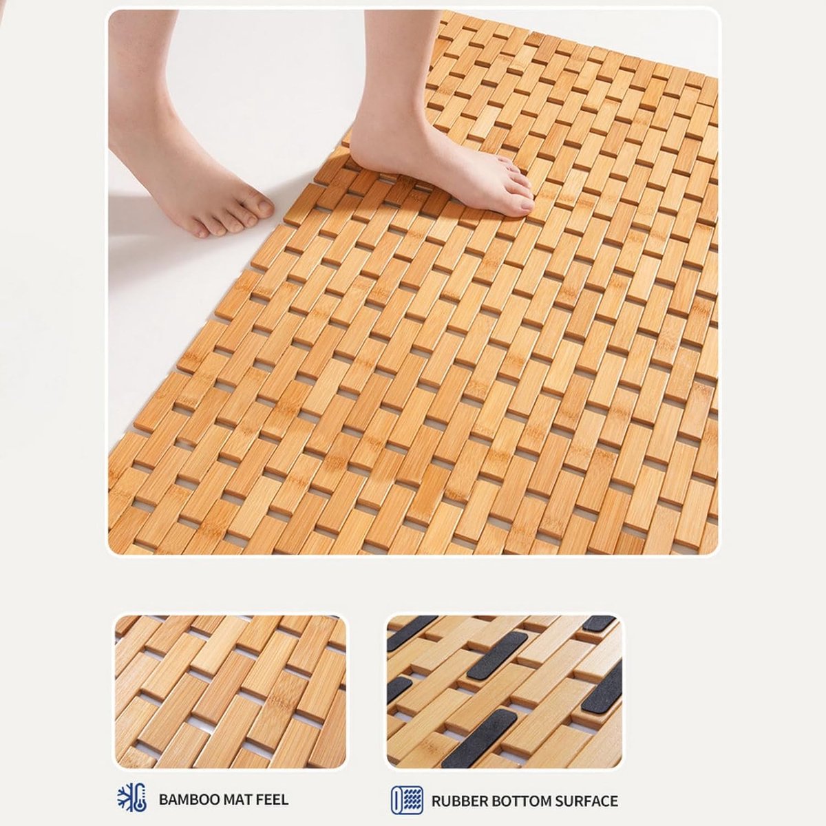 Bamboe badmat voor luxe douches, antislip, stevig, waterdicht bamboe badkleed voor sauna's, spa's, trapdecoratie en accessoires, bruin, 50x80cm. thumbnail 4
