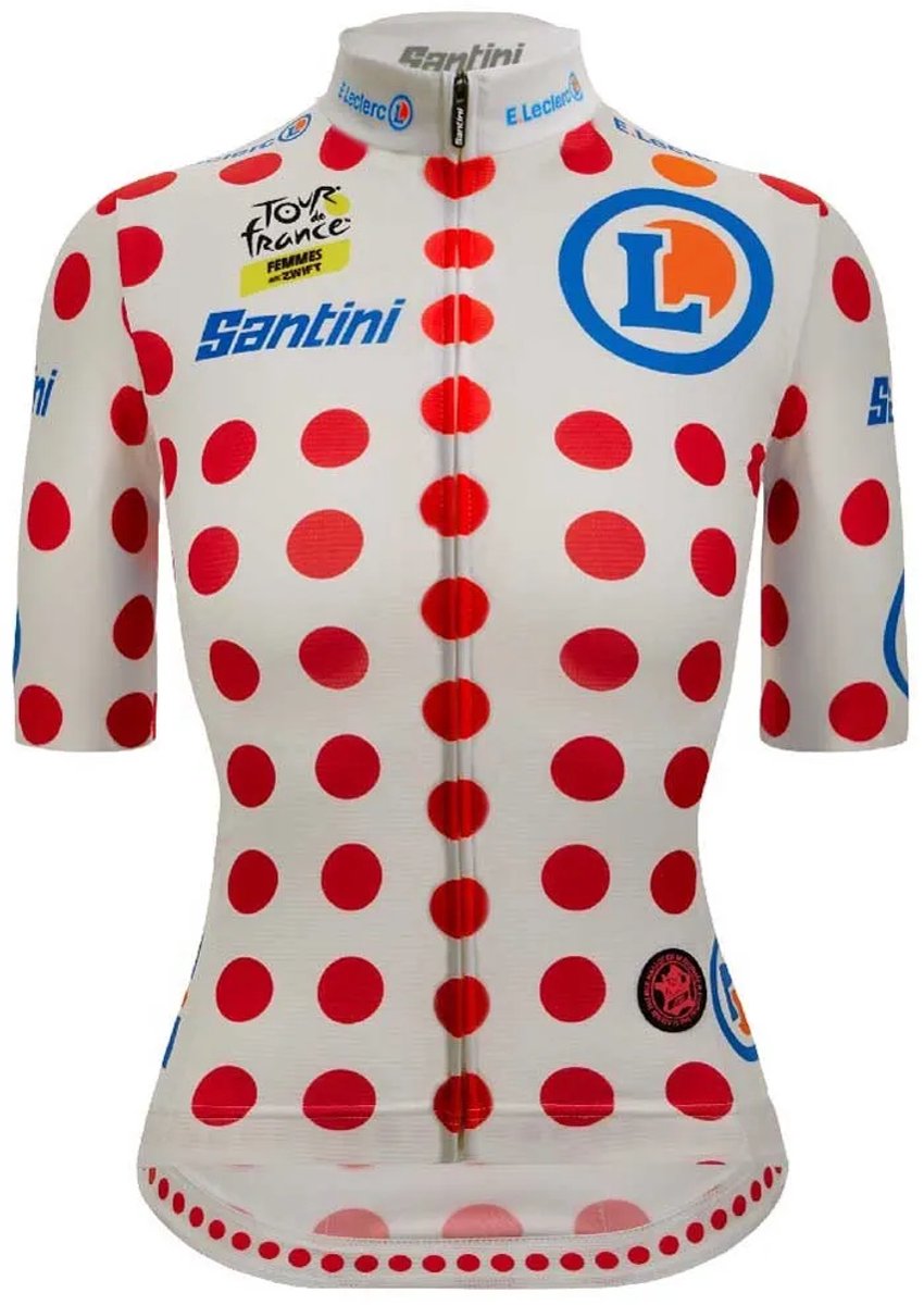 Santini Tour De France Avec Zwift Polka Dot 2025 Korte Mouw Wielertrui Wit XS Vrouw