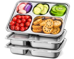 Lunchbox - Set van 3 -Lunchbox rvs - Lunchbox met vakjes -Herbruikbare - Te gebruiken voor school, lunch, thuis en op reis