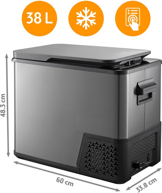 TZS First Austria Compressor Koelbox - 38L - Koelt tot -20°C - AC/DC 12V 24V 230V - Anti-Vingerafdruk Dark Steel - 3-Traps Accubeveiliging van Merkloos — afbeelding 3