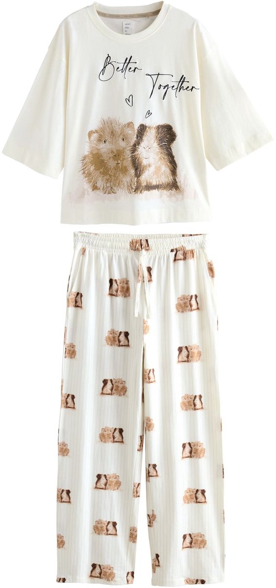 Next Dames - Pyjama met korte mouwen - Naturel Cream Guinea Pig