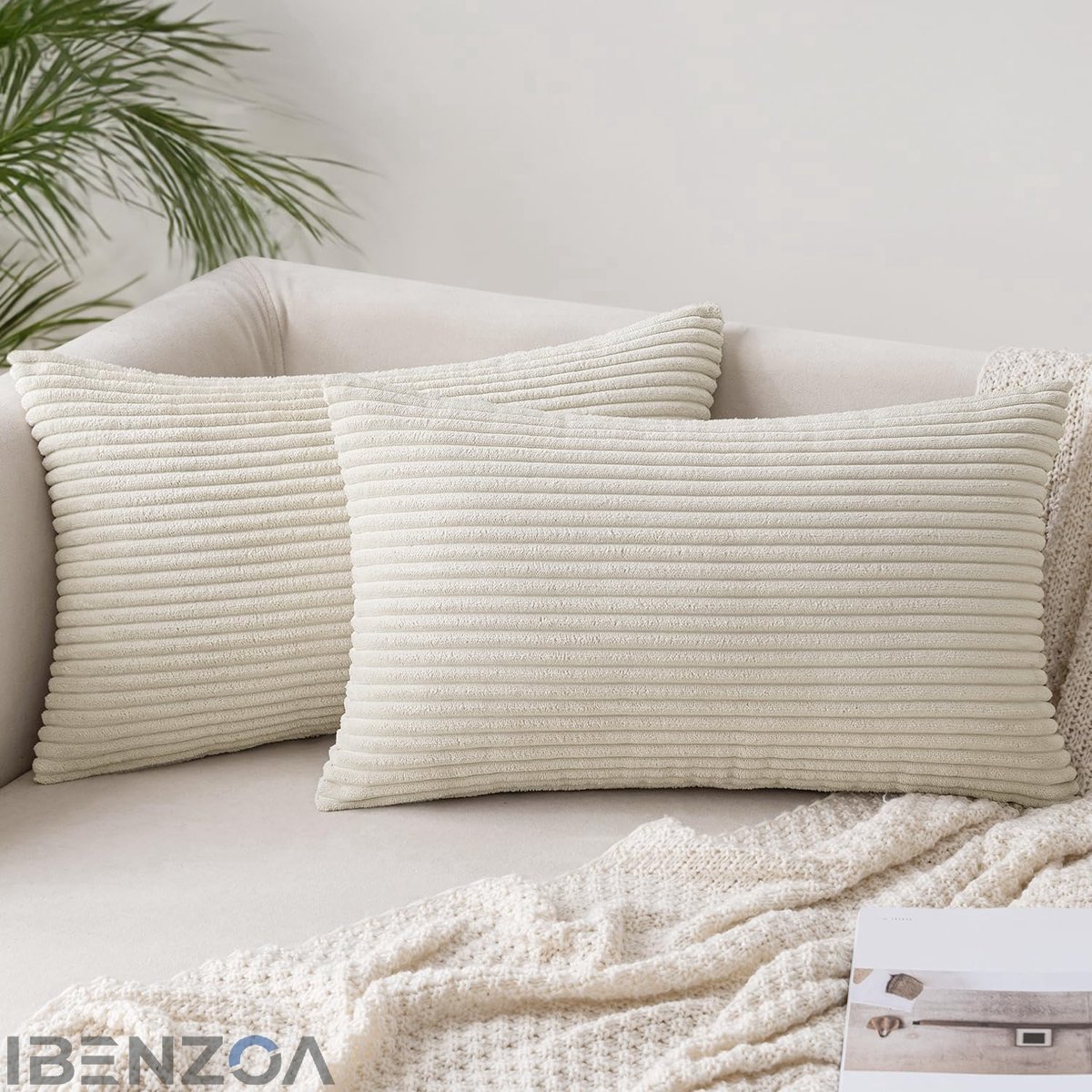 Ibenzoa Kussensloop Set van 2 - Corduroy - Beige - 40 x 60 cm