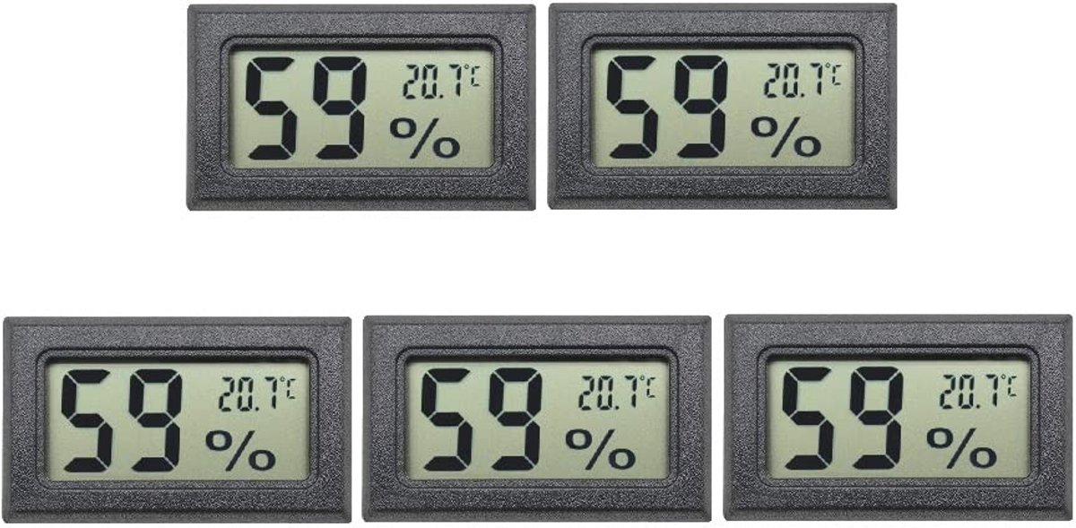 Pack of 5 Mini Thermometer Hygrometer - Digitale Binnenlufttemperatuur - Vochtigheidsensor met Hoge Precisie voor Kelders - Kast - Koelkasten - Tuinen enzovoort.