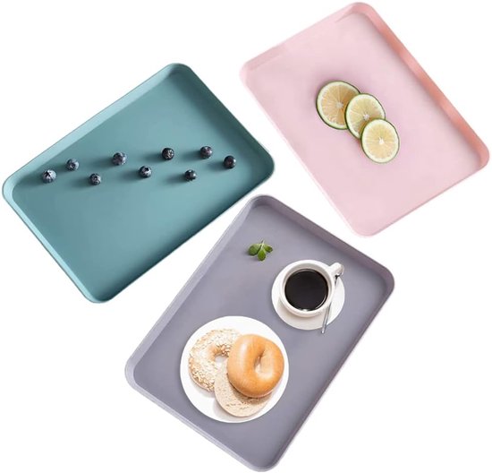 3 pièces plateaux de service en plastique plateaux en plastique plateau de restauration Fast plateau de service rectangulaire plateau de cuisine en plastique antidérapant pour cuisine salle à manger café hôtel 3 couleurs
