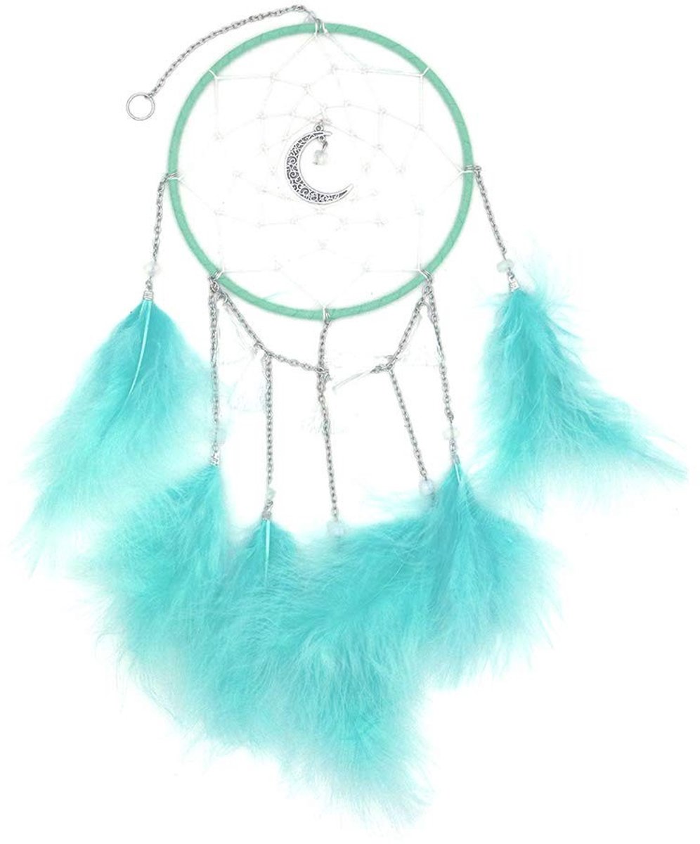 Moonlight Feather Dromenvanger Groen - Handgemaakte Wanddecoratie voor Slaapkamer en Thuis