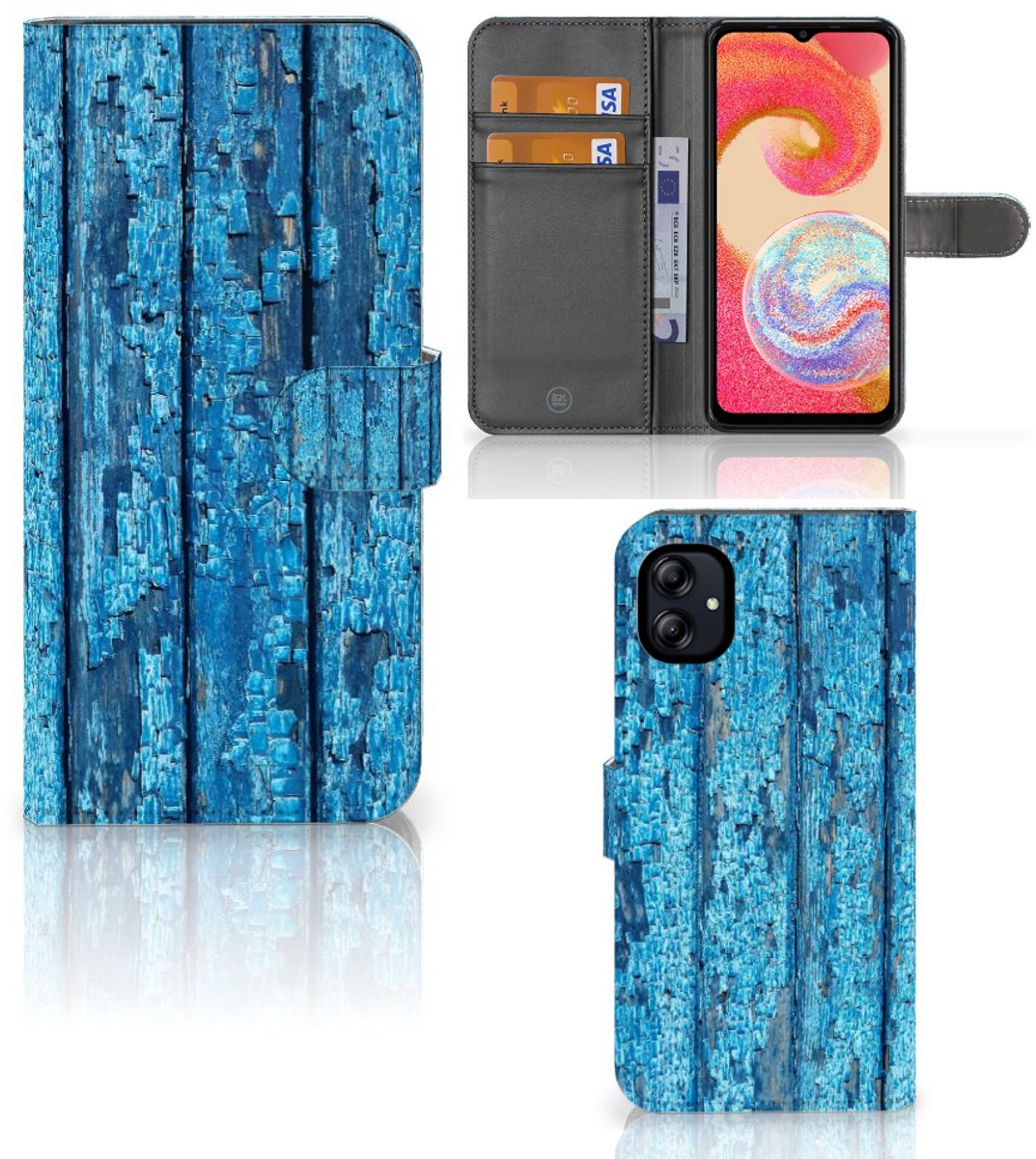 Samsung Galaxy A04e Book Style Case Wood Blue