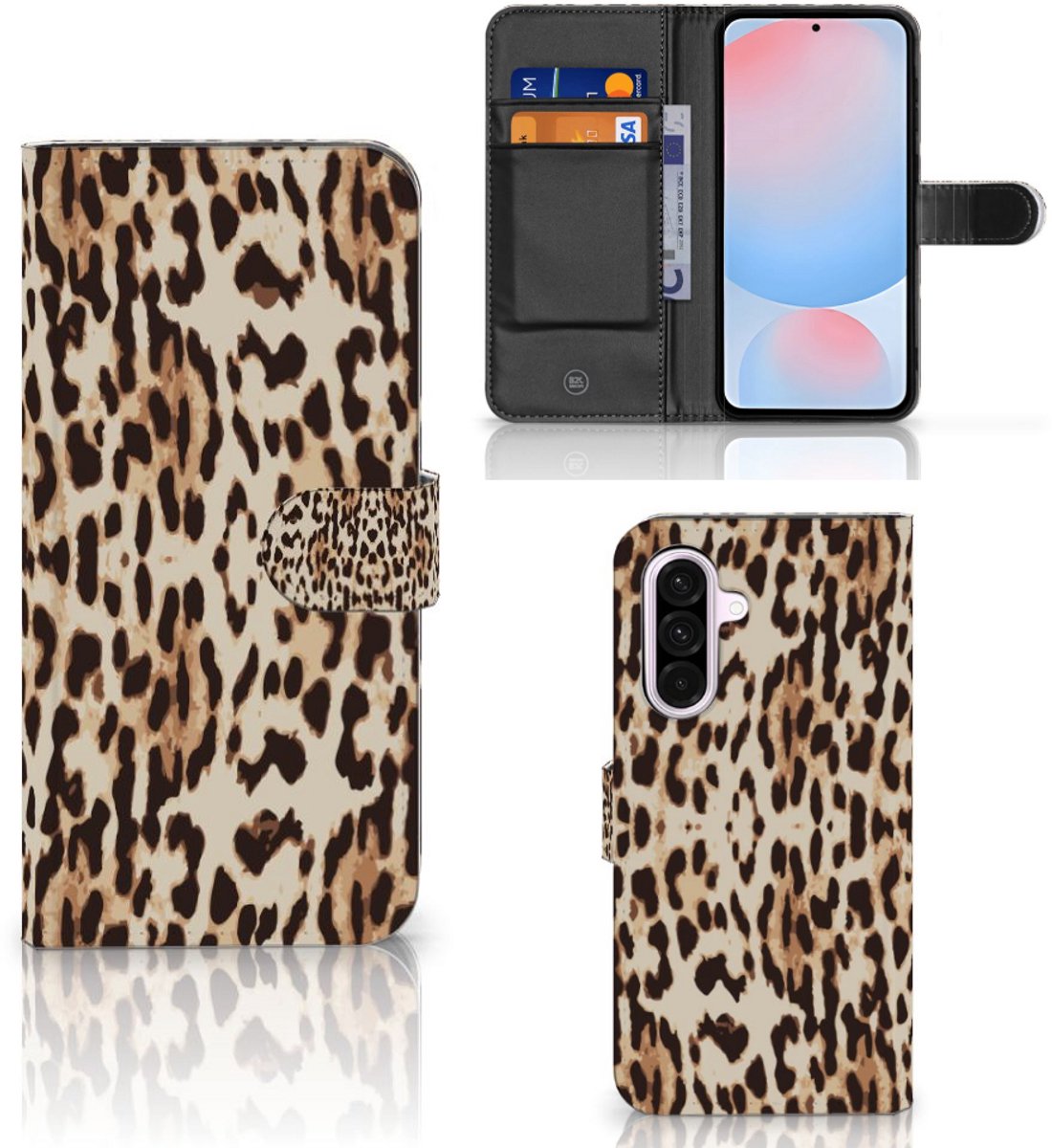 Boekhoesje voor Samsung Galaxy A56 Telefoonhoesje met Pasjes Leopard
