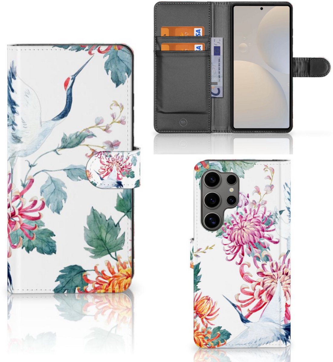 Samsung Galaxy S25 Ultra Telefoonhoesje met Pasjes Bird Flowers
