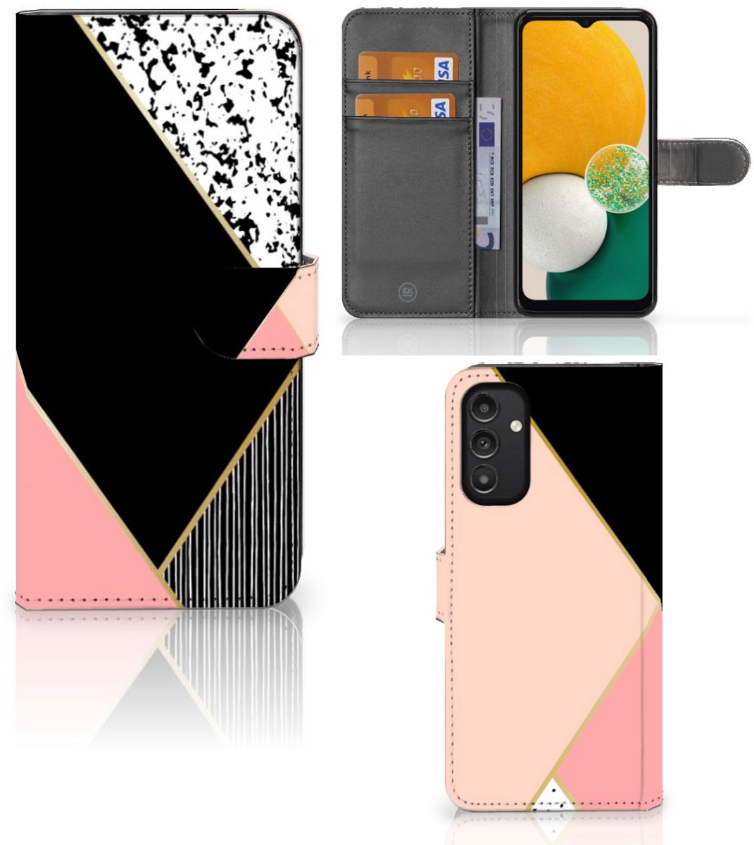 Samsung Galaxy A14 4G Book Case Zwart Roze Vormen