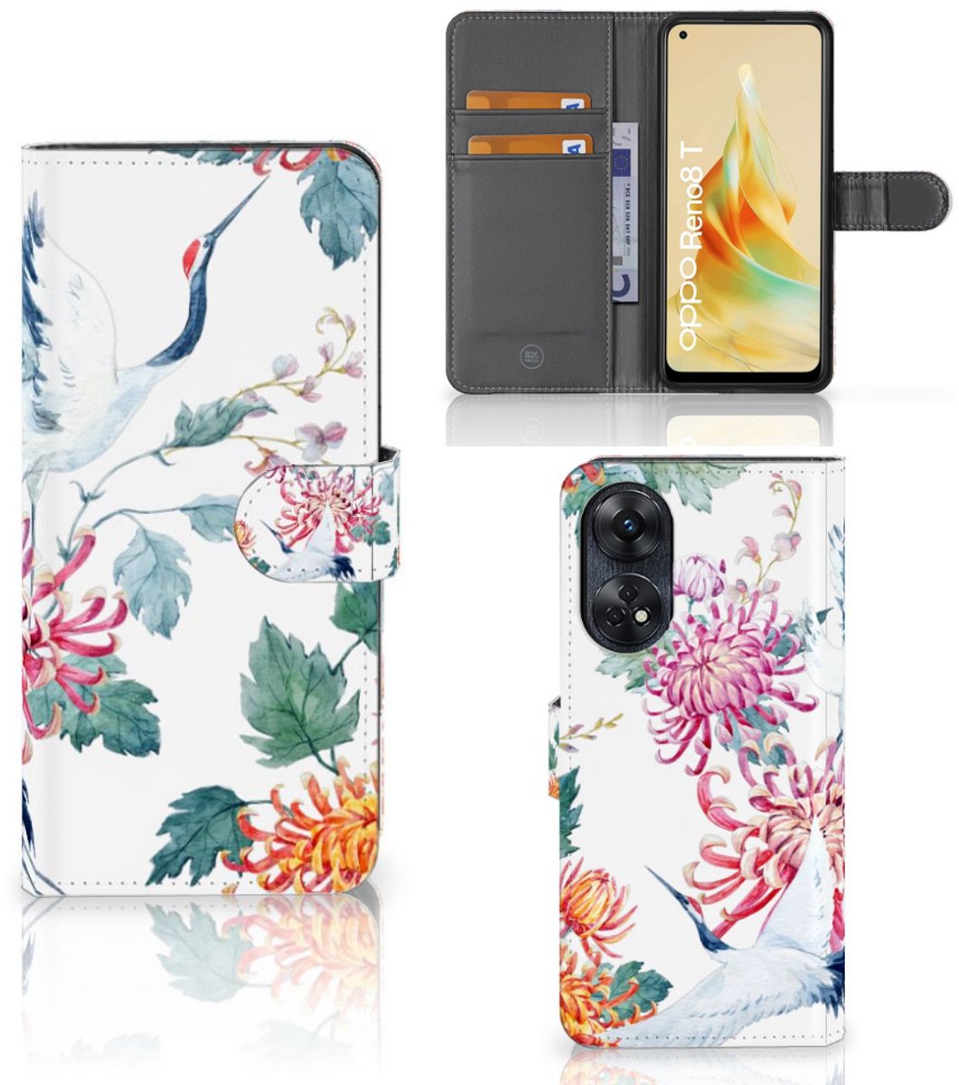OPPO Reno8 T 4G Telefoonhoesje met Pasjes Bird Flowers