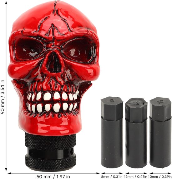 Versnellingspook Schedel - Pookknop Doodskop - Auto Personaliseren - Punk Skelet Design - Universeel Handmatig - Rood — afbeelding 5