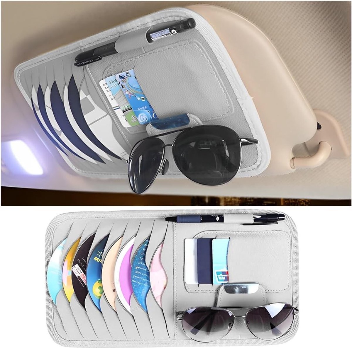 Multifunctionele Zonnebril Organizer voor Auto, CD Hoes en Opbergtas voor Zonnebrillen en Kaarten, Grijs