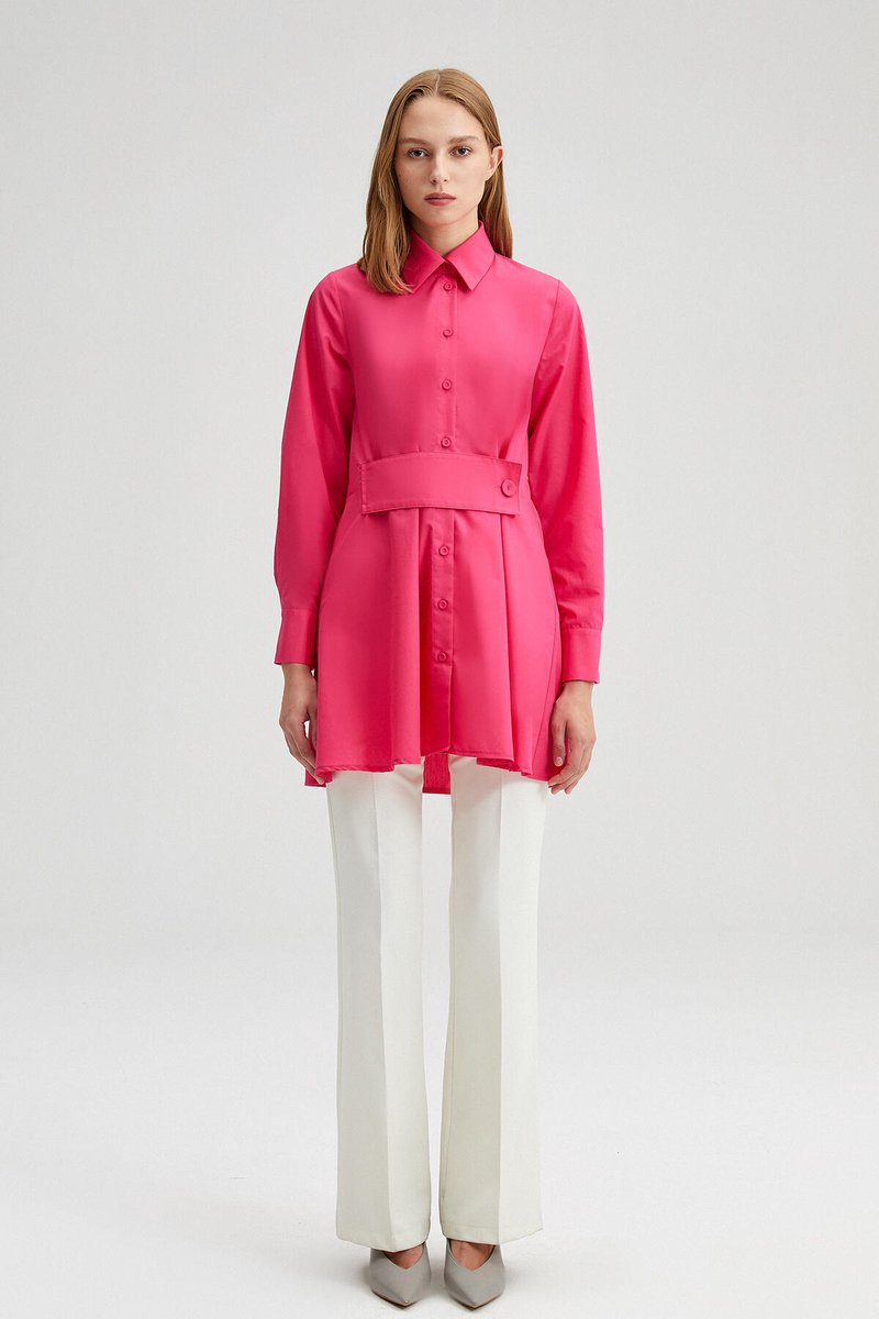 Touché Privé - Poplin blouse met riem - Fuchsia - Dames