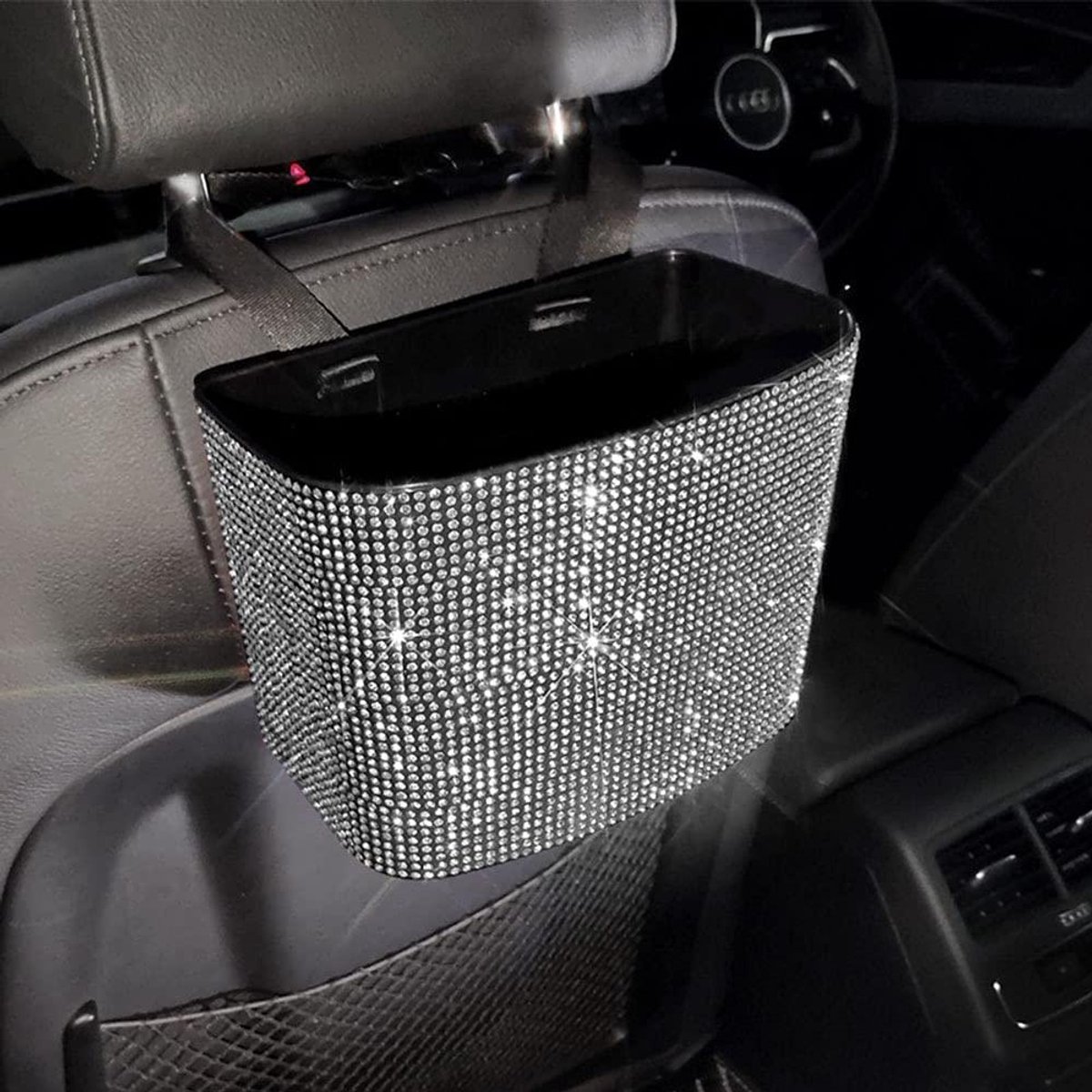 Auto Prullenbak - Vuilnisbak Auto - Afval Beheren - Met Strass Steentjes - 200x80x140mm - Zilver