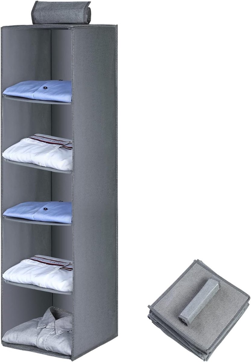 HEZIVO® Hangende Opberger - Opbergrek Slaapkamer - Hangorganizer Badkamer - Organizer Wand en Deur - 5 Vakken - Opvouwbaar - Grijs