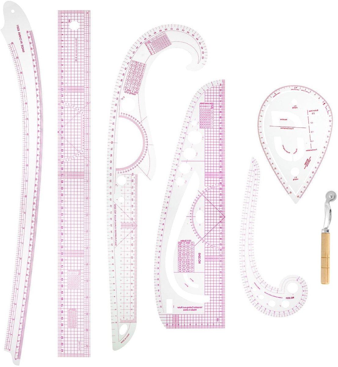 7-delige Curve Liniaal Set voor Naaiwerk, Meten en Ontwerpen, Perfect voor Modeontwerpers en Patroontekenaars