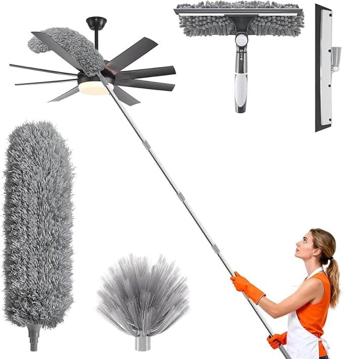 Uitschuifbare stofwisser set met telescopische steel en reinigingsaccessoires