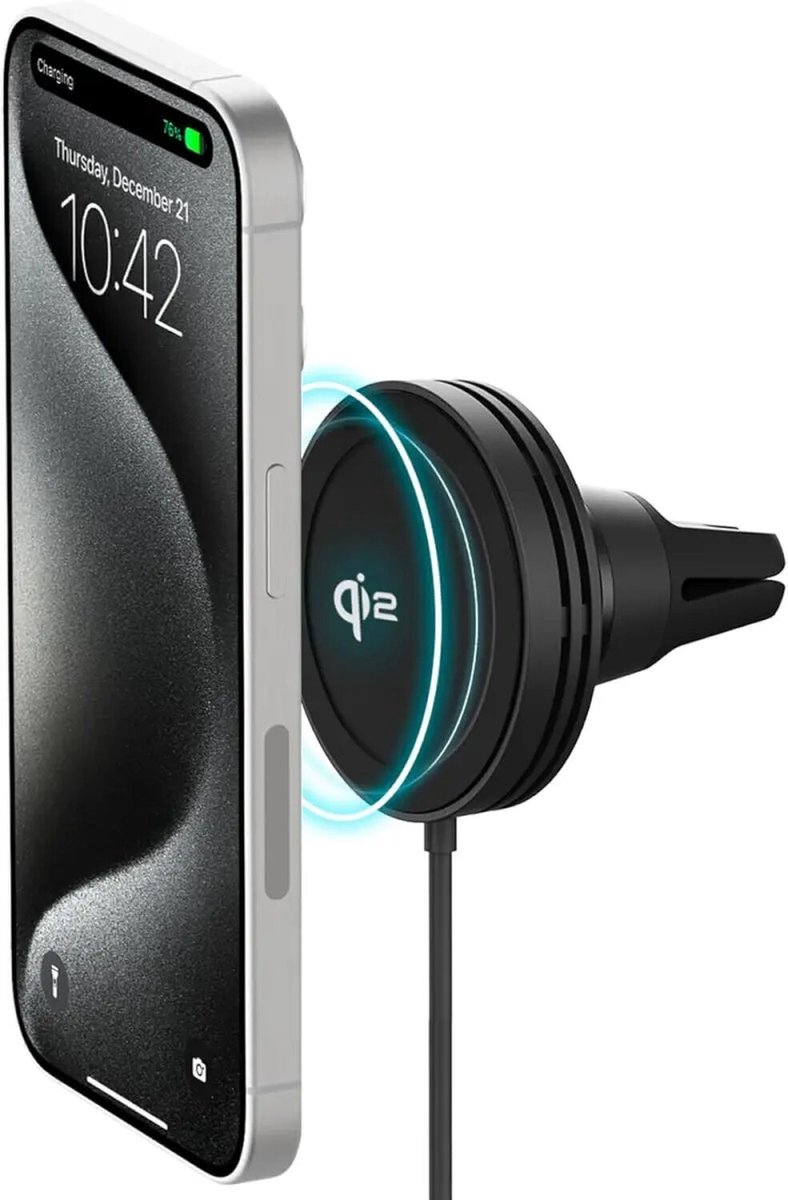 iOttie Velox Houder - Magnetische Telefoonhouder Auto Ventilatierooster - Compatibel met MagSafe / Qi2 - 15W Draadloos Opladen - met Auto Lader- Zwart
