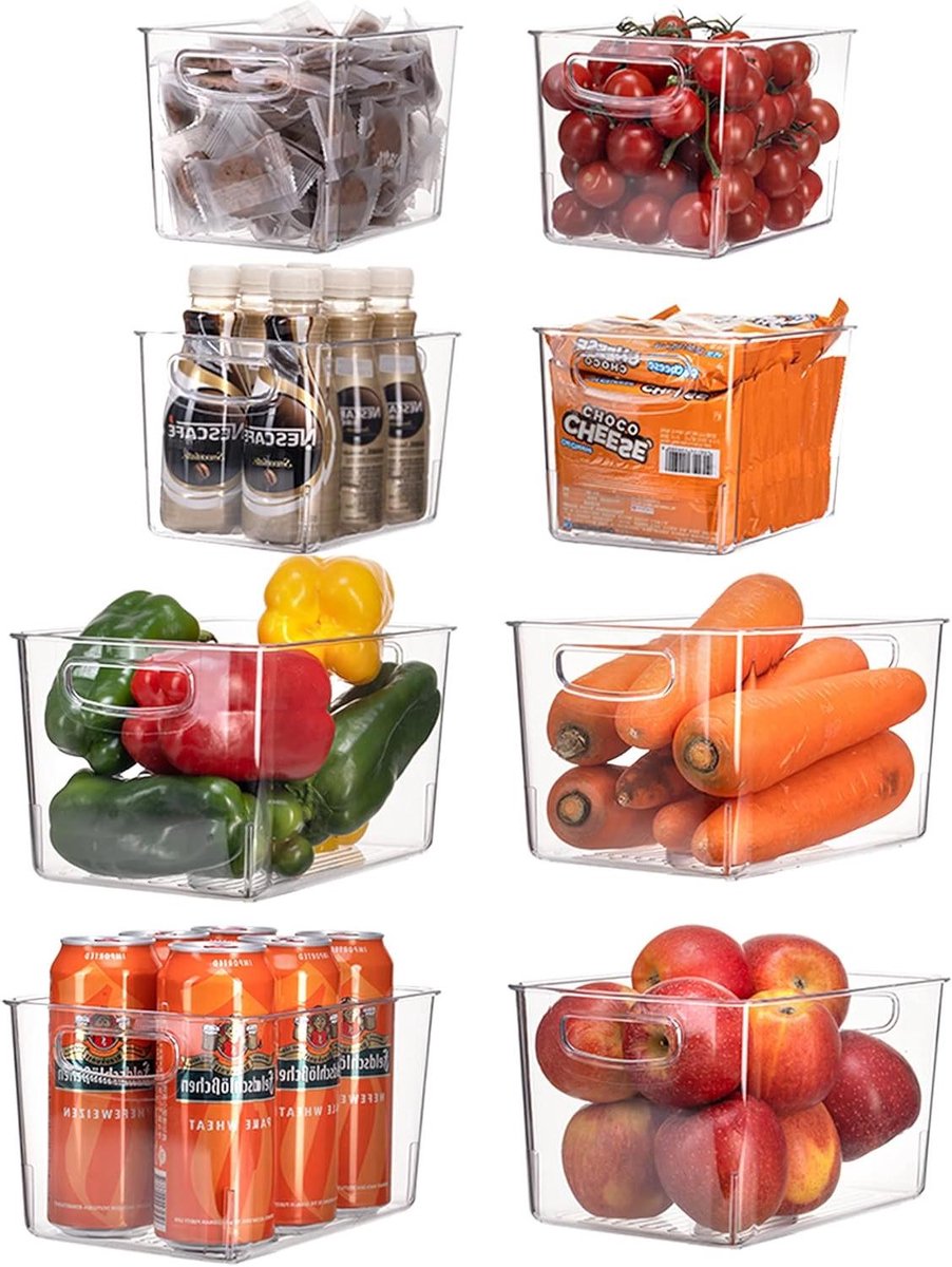 Voorraad Organizer Set - Opbergbakjes Keuken - Koelkast Indelen - Stapelbaar Transparant - 8 stuks - Transparant