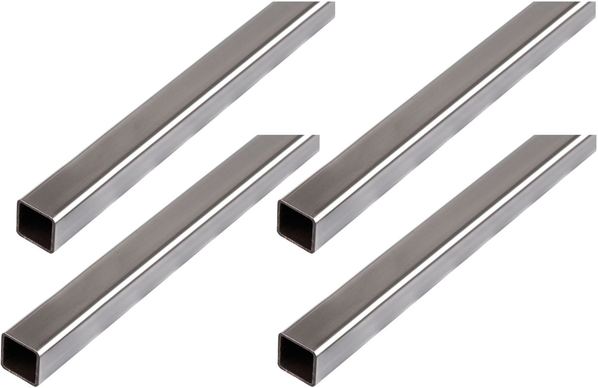Alberts 4 x vierkante buis, blank staal, 30 x 30 x 1,5 mm, lengte 1 m